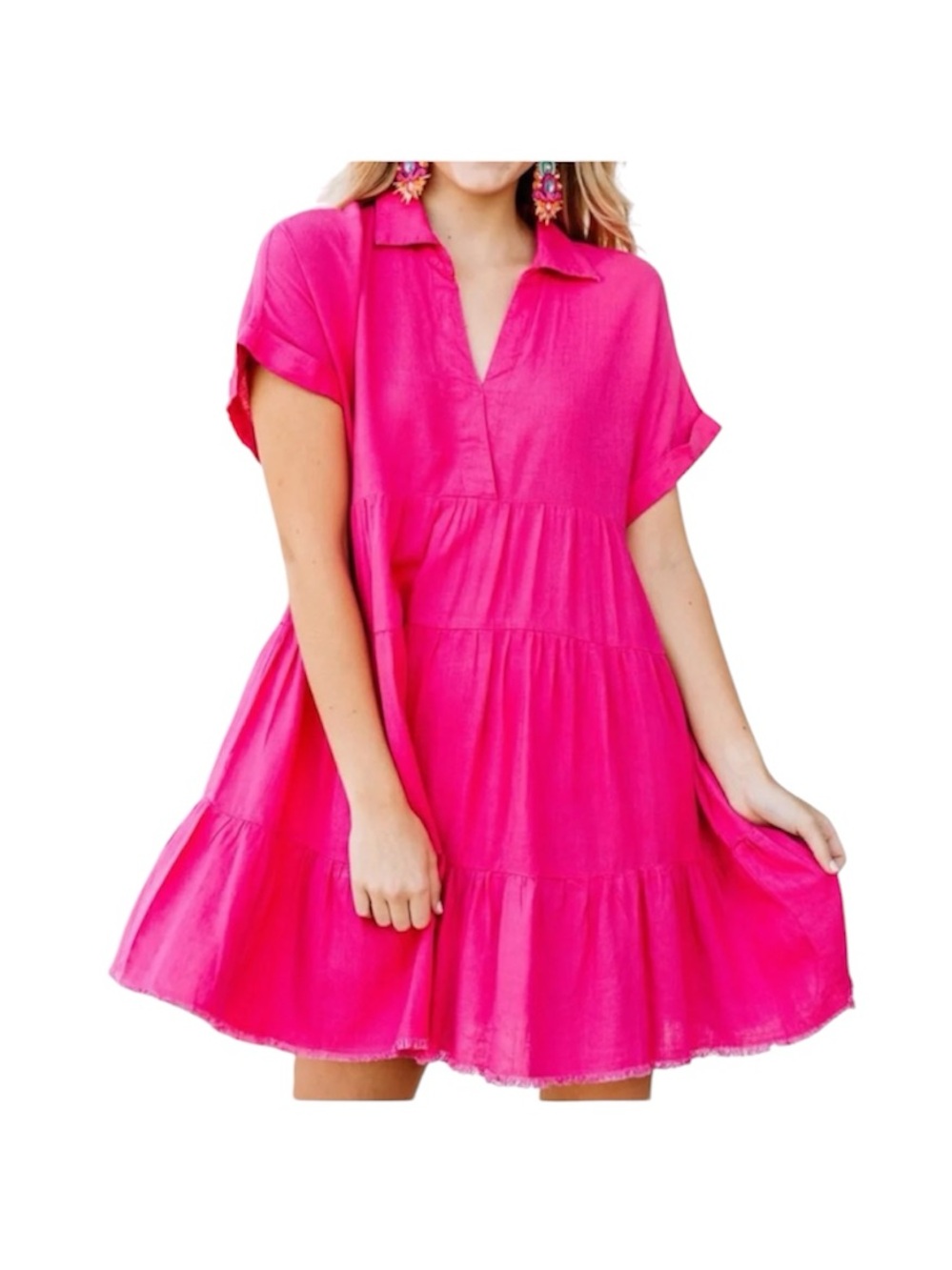 The Mint Julep Boutique In My Thoughts Pink Linen Swing Dress Size Medium